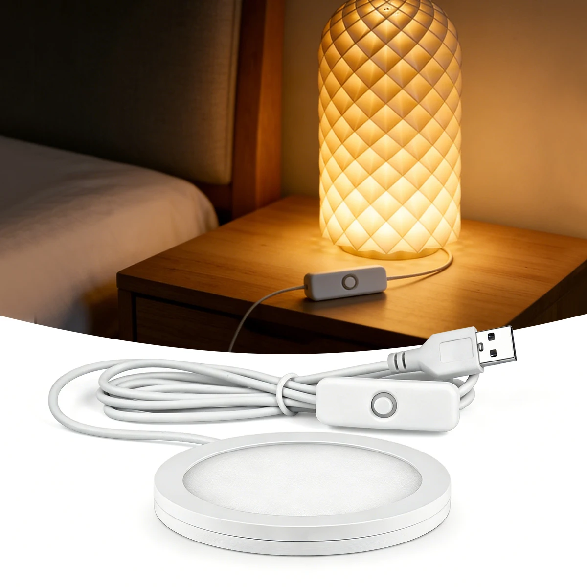 5V USB LED-Puck-Leuchte für Bambu Lab LED-Lampe, runde Panelleuchten für Schrank, Nachttischbeleuchtung, ohne 3D-Druck-Lampenschirm