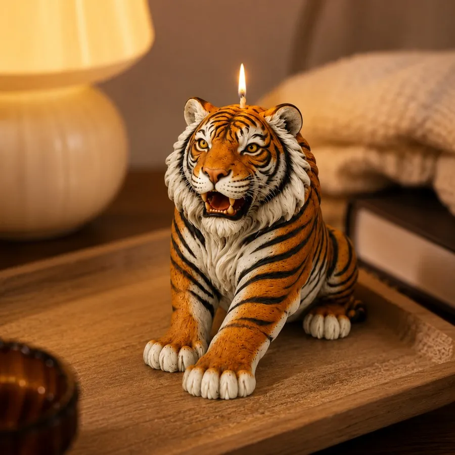 Realistic Crouching Tiger Silicone Candle Mold, Easy Demolding DIY Handcraft, Study Home Decor, Halloween Candle Ornament Mold