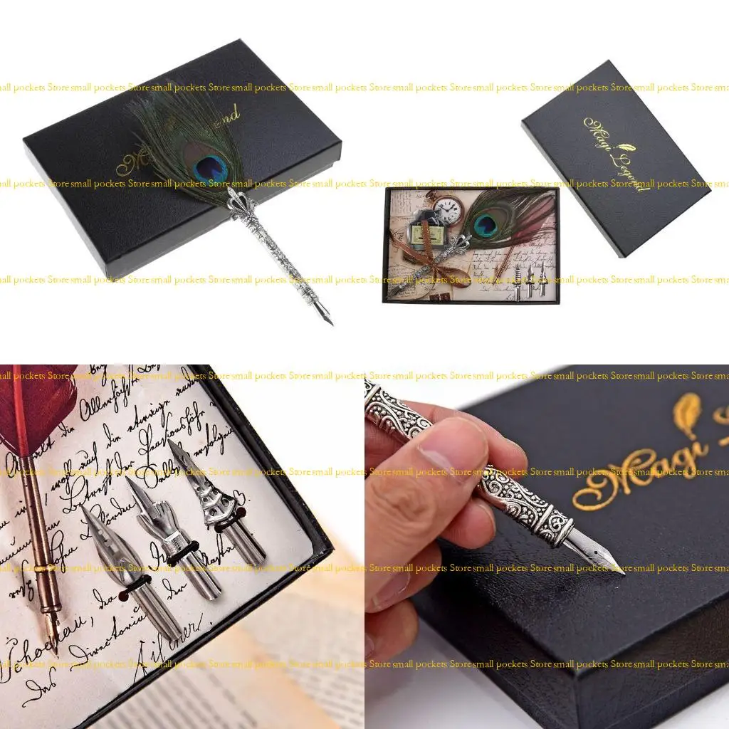 

R1WD Винтажная перьевая ручка ручной работы с павлиньим пером и пером + набор чернил для письма с 3 перьями