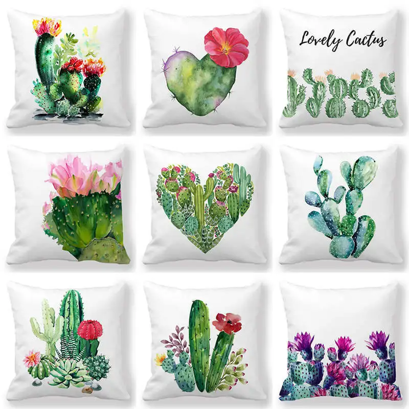 Art Cactus Pillow Cover Succulent Plant Pillowcase Interior for Home Decor Bedroom Sofa Bed Chair Pillow Cover Room Aesthetics