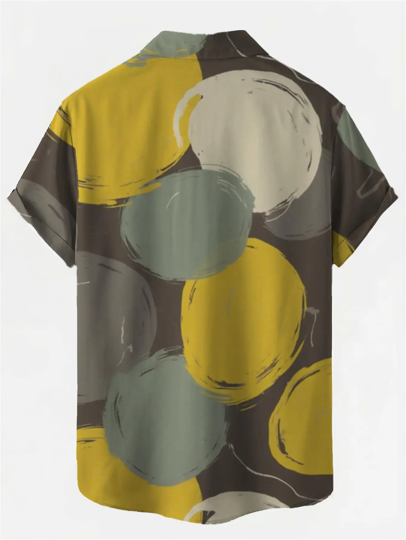 Men's Shirt Abstract Brush Circle Print Short Sleeve Lapel Button Down Hawaiian Summer Casual Tops Men Clothing