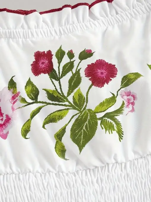 French Slim Fit Women's Dress Summer New Elegant Flower Embroidery Fungus Edge Decoration Waist A-Line Strapless Dress