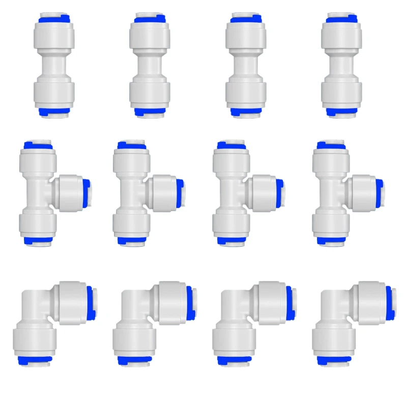 4 Uds RO conexión de manguera de agua codo recto Tee 1/4 "acoplamiento de plástico conector de tubería rápida conector de ósmosis inversa
