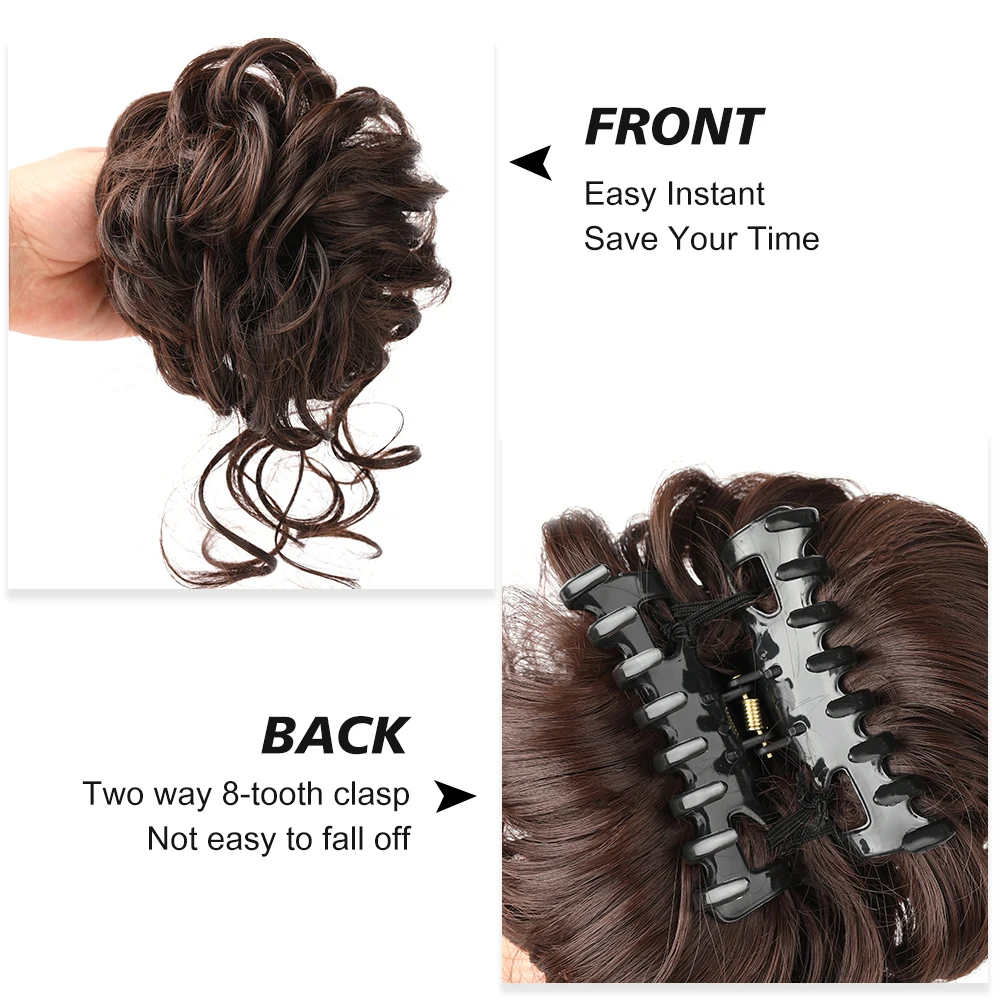 Messy Bun Synthetic Hair Piece Claw Clip Curly Wavy Hair Bun Tousled Updo Scrunchie Long Beard Chignon Ponytail for Daily Wear