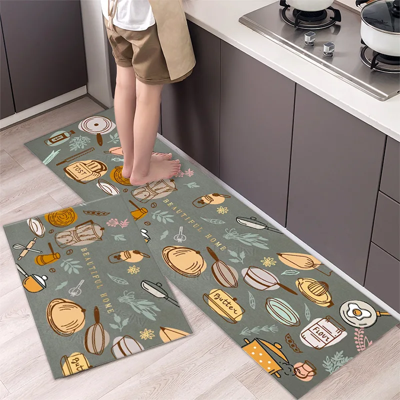 Modern Anti-slip Home Kitchen Mat Fashion Simple Cartoon Soft Rug Bath Long Strip Absorption Doormat Entrance Washable Durable