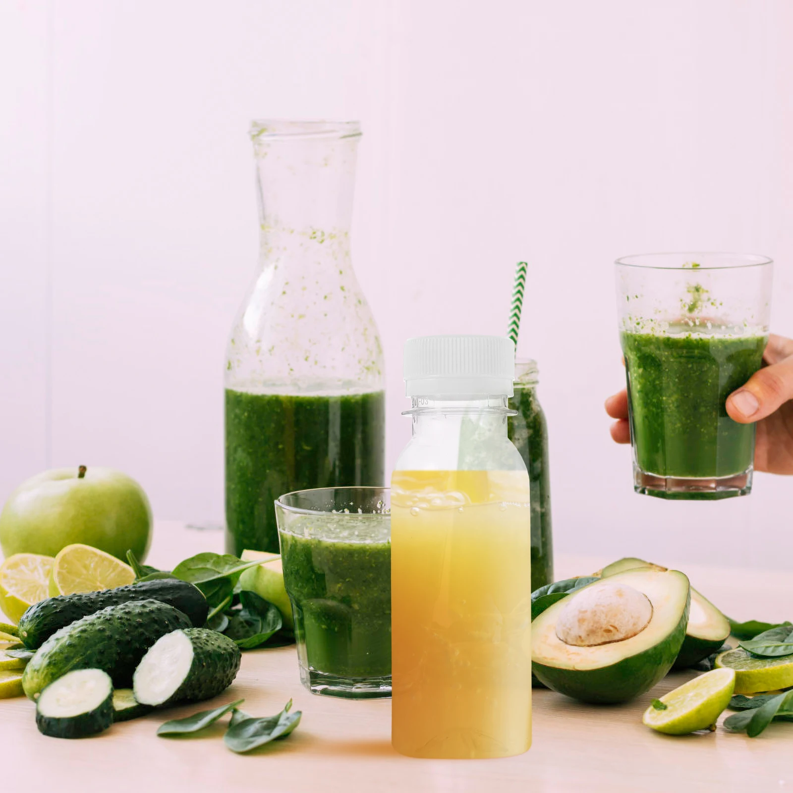 

5pcs 100ml Juice Bottles Jar Storage Bottles Transparent Plastic Drink Juice Jar Caps Milk Container Travel Beverages