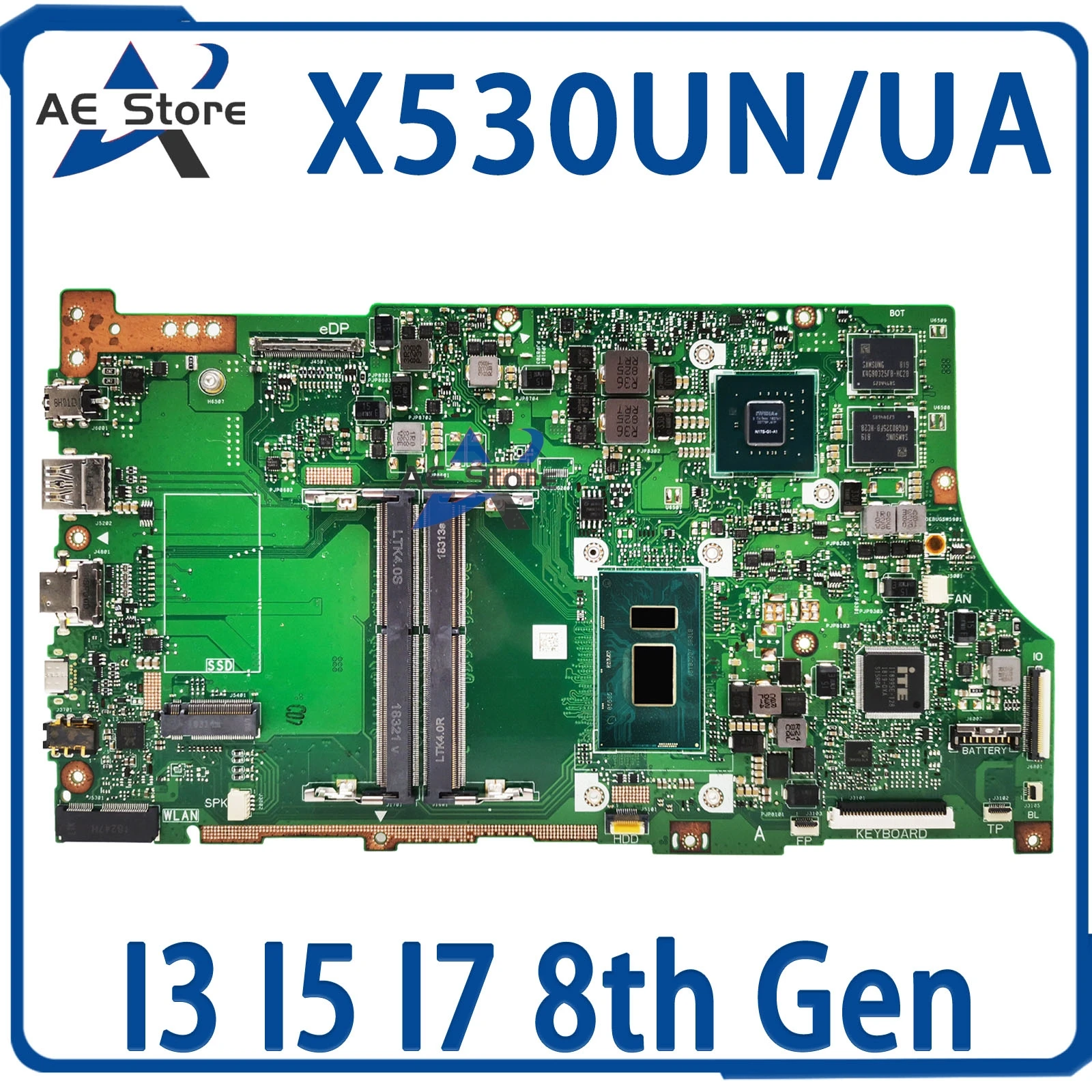 

X530UN Mainboard For ASUS X530UA X530UF A530U F530U V530U R530U K530U S530U X530UNO Laptop Motherboard I3 I5 I7 8th Gen