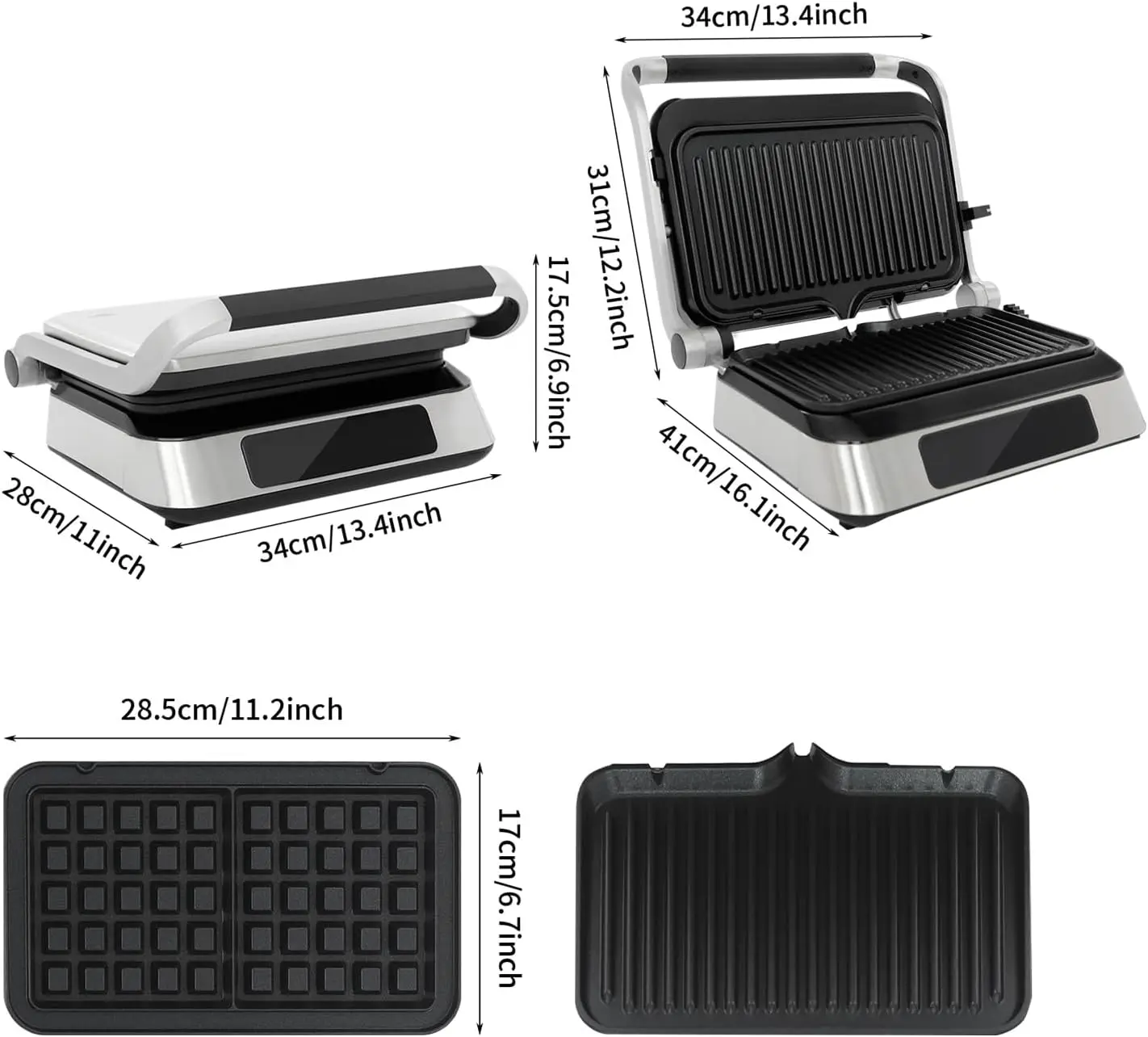 เครื่องทําแซนวิช,เครื่องทําสเต็ก 2 ใน 1 ที่ไวต่อการสัมผัส 1600W,เครื่องทําแซนวิชแบบปรับได้พร้อมหน้าจอแสดงผล LED สําหรับ