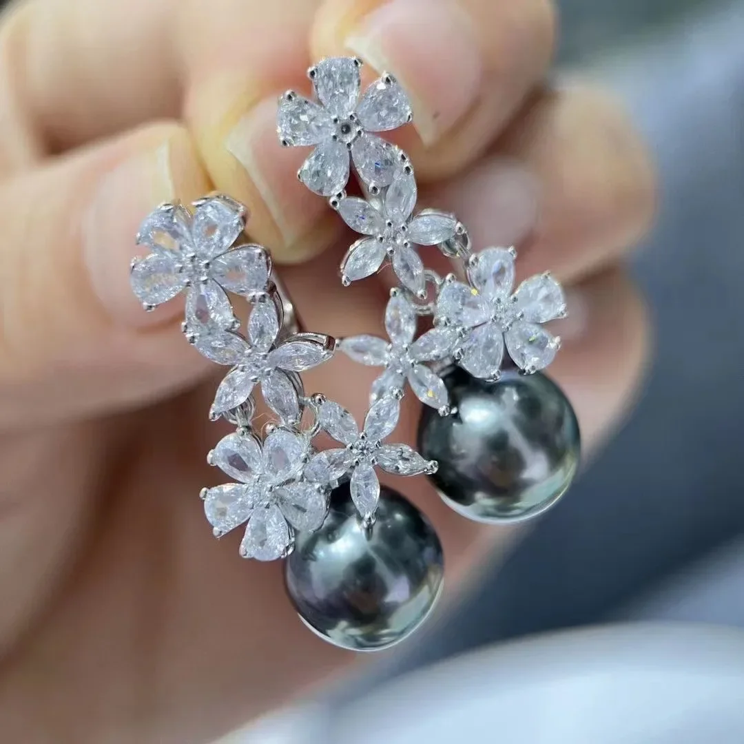 

Fashionable Pearl Earrings AAAA10-11mm Natural South Sea Round Pearl Earrings 925s