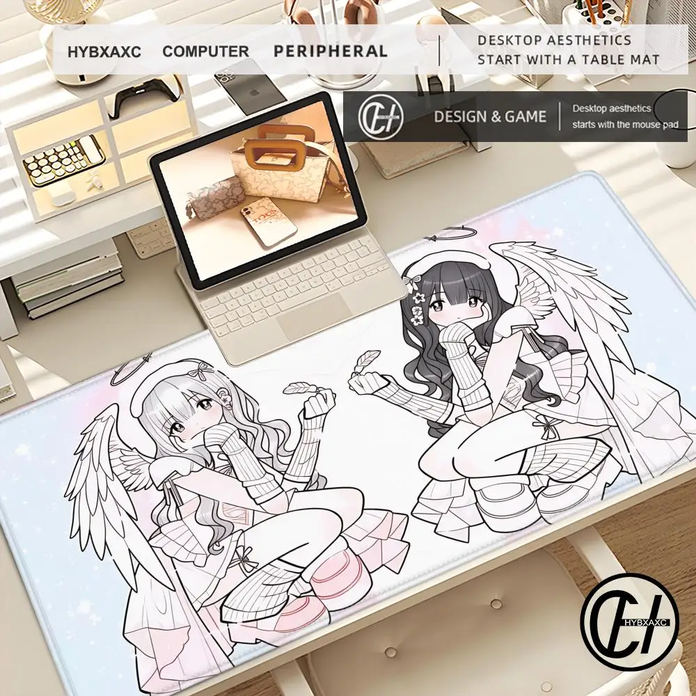 

HYBXAXC Ins Style Japanese Vintage Mouse Pad Angel Girl Mouse Pad Oversized Computer Mouse Pad Cute Pink Anime Desktop Mouse Pad