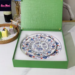 European Blue Flower Handmade Ceramic Two Piece Set Dining Plate Household Disk Gift Restaurant Dining Plate Luxury Set