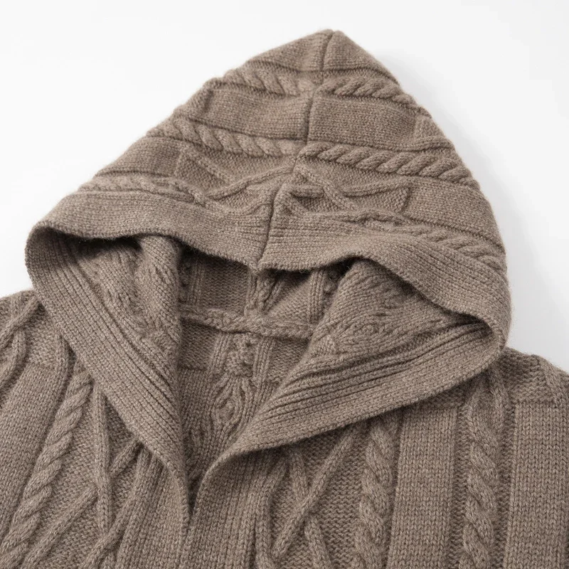 100% Cashmere Sweater Long Cardigan Women Winter Warm Soft High Quality Thick Hooded Luxury Open Stitch Korean Fashion