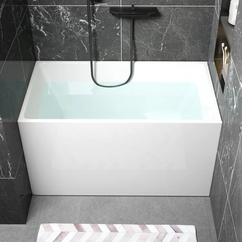 Bak mandi rendam dalam akrilik berdiri sendiri untuk apartemen kecil, gaya Jepang rumahan, bak mandi mini persegi kecil ala selebgram