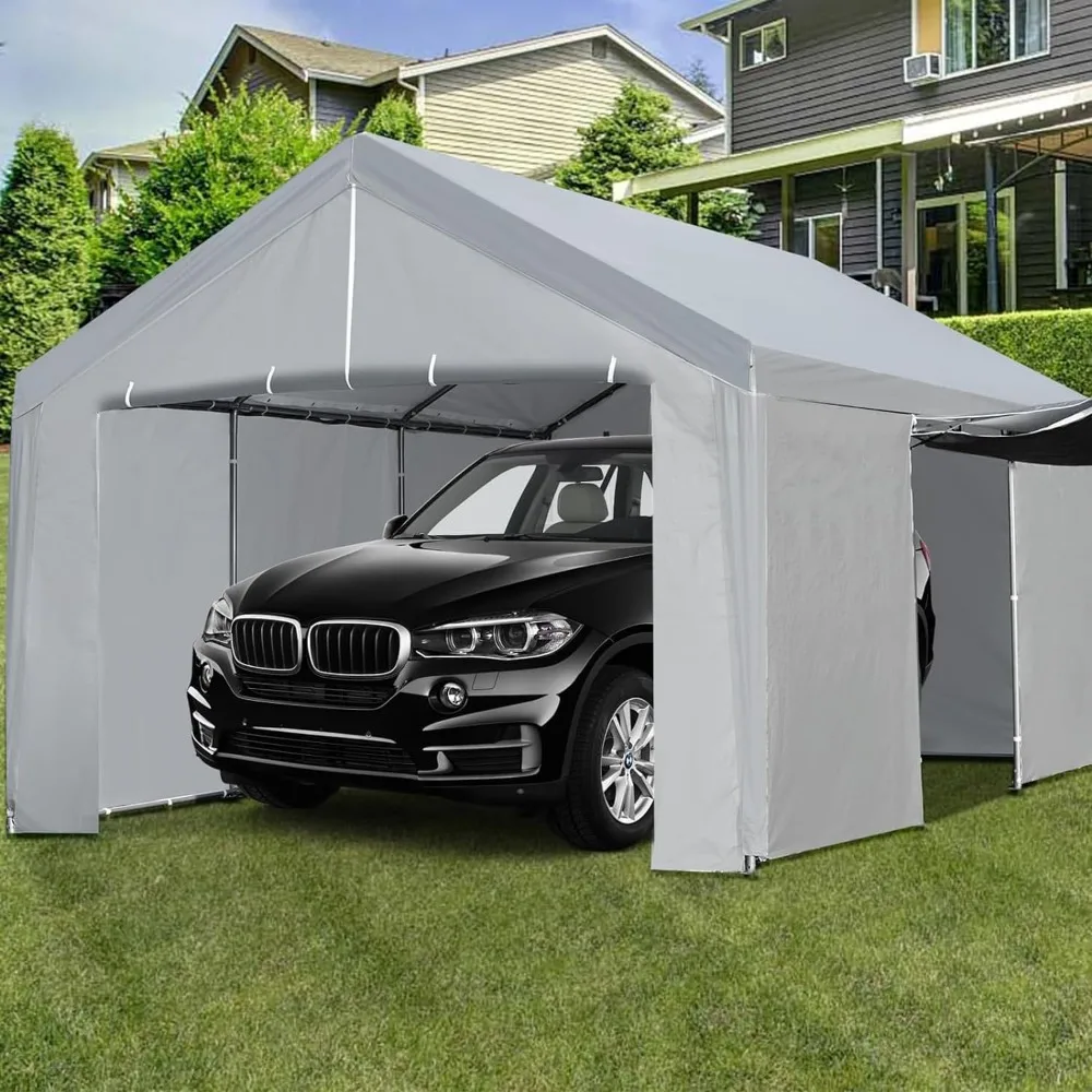 

Carport,10'x 20' Heavy Duty Canopy with Semi-Aut Ventilated Windows & Roll-up Door w/Zipper,Steel Frame and Waterproof Carport