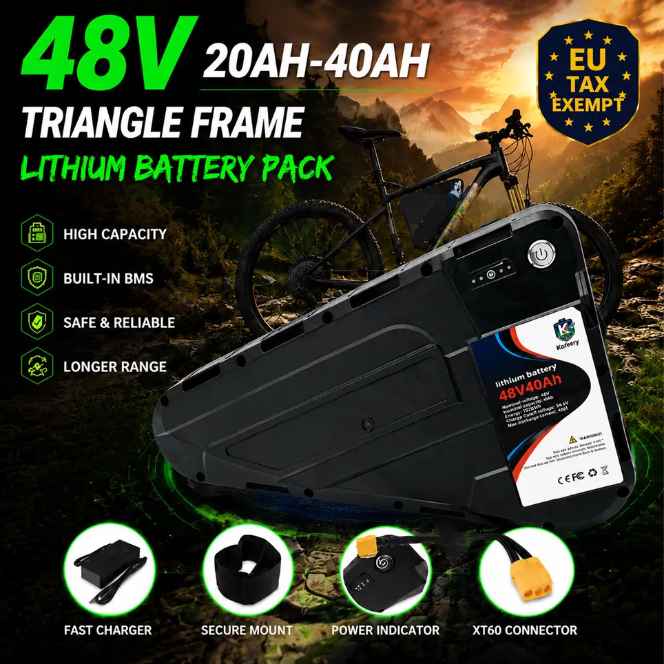 Schneller Versand 48V 20AH 30AH 40AH Dreieck-E-Bike-Akku Wasserdichte Hartschale Hochkapazitäts-Leistungsstarker Lithium-Akku Passend für 350-1000W E-Bike-Motor