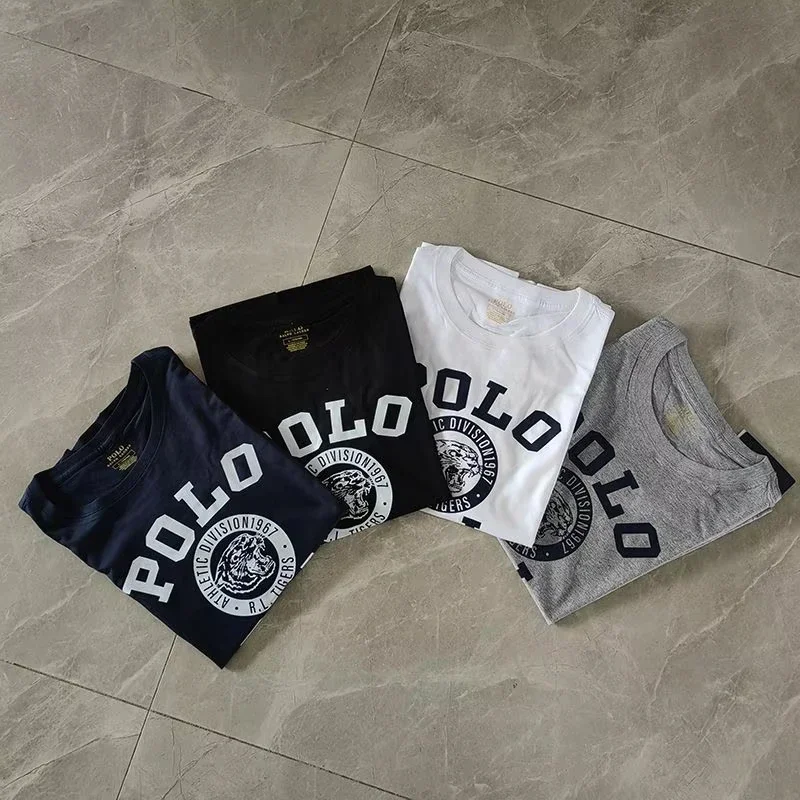 2025 Summer New Rl 2025 New Hot Crew Neck T-shirt Fashion Luxury Brand Men's and Women's Casual Cotton Letter Printing T-shirt