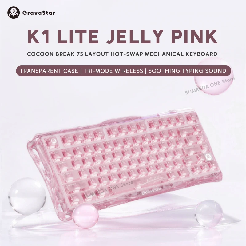Grava Star Mercury K1 Lite Jelly Pink K1 Wireless Gaming Mechanical Keyboard 75%  Bluetooth Wired RGB Hotswap Gamer Keyboard