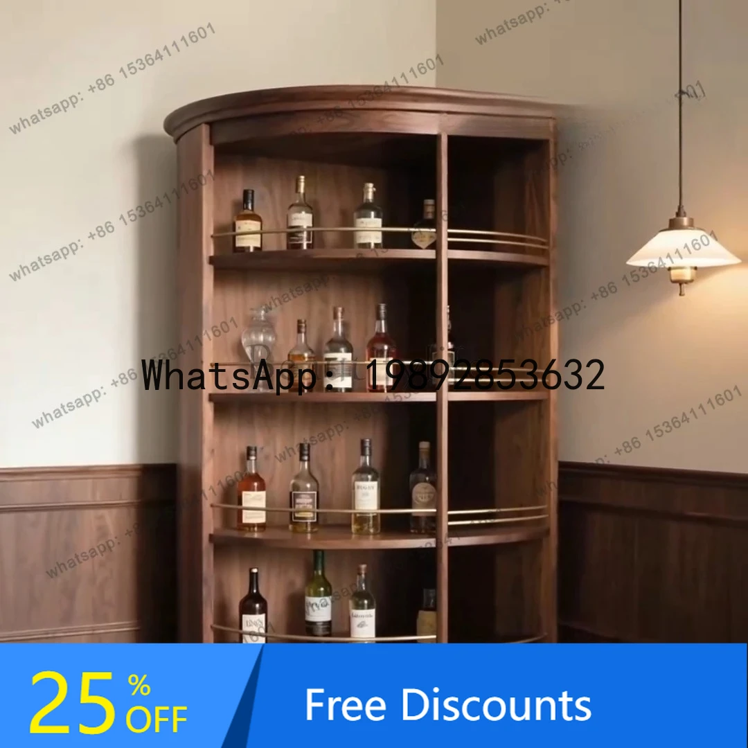 

LL North American black walnut solid wood wine cabinet Modern medieval style open wine cabinet display Storage against the wall