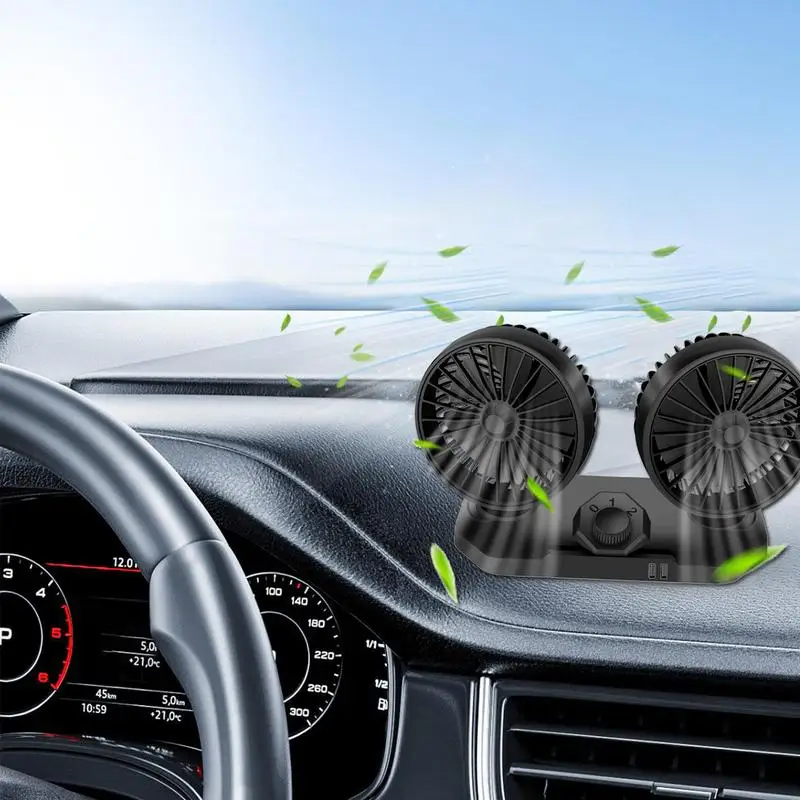 Car Fan For Back Seat 12V/24V Car Cooling Fan Dual Head Auto AC Rechargeable Vehicle Cooling Device Car Air Conditioner 360