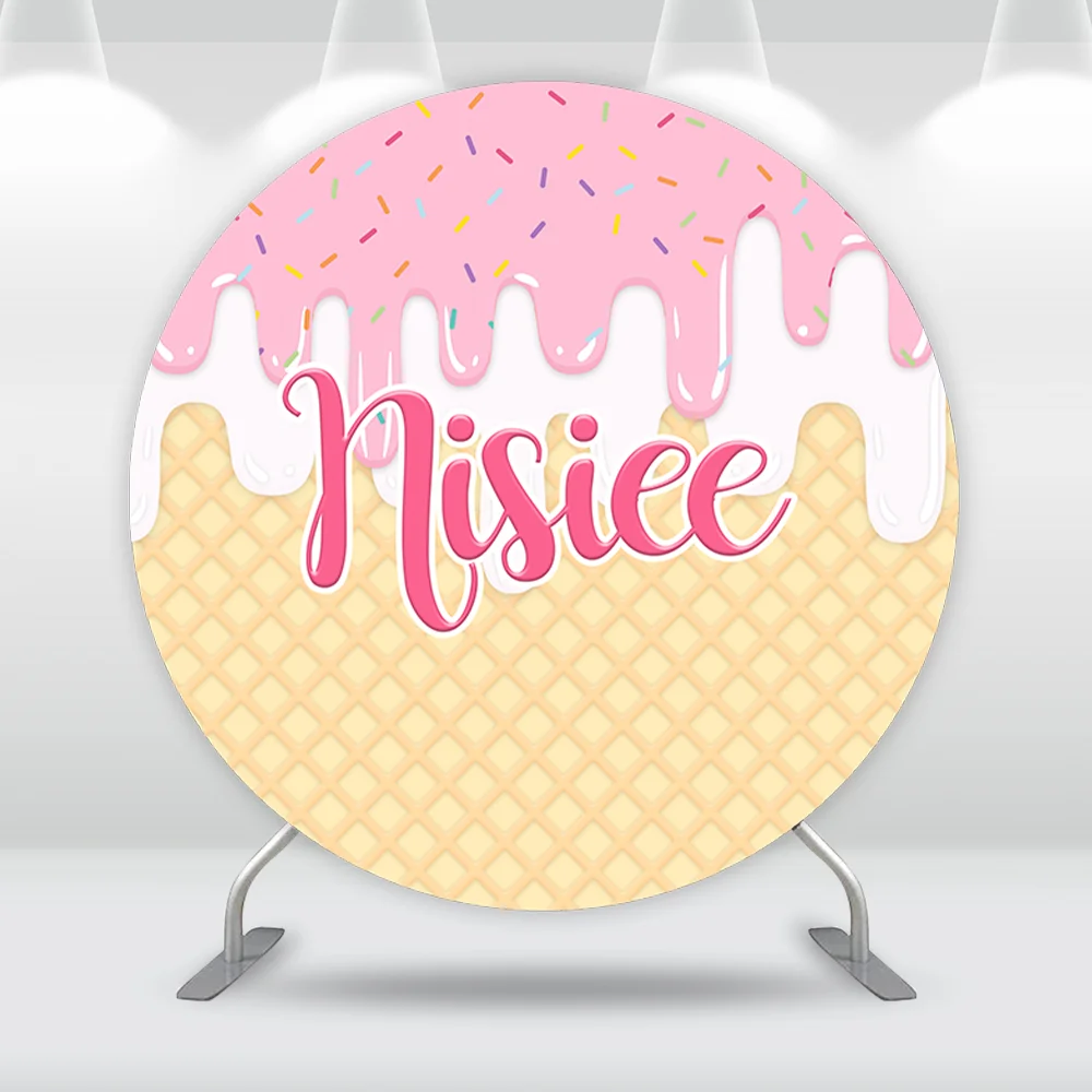 خلفية مستديرة لحفلات الآيس كريم مخصصة للأطفال لتزيين حمام الطفل قوس جدار كعكة الجدول اسطوانة يغطي خلفية كشك الصور