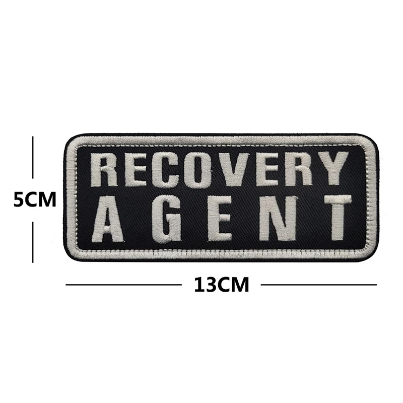 RECOVERY AGENT Patches high quality Embroidered Military Tactics Badge Hook Loop Armband 3D Tactical vest big chest stickers