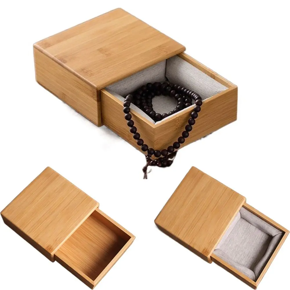 

Natural Bamboo Wood Jewelry Box Velvet Soft Interior Single Slot Bracelet Display Drawer Space Saving Rust-proof