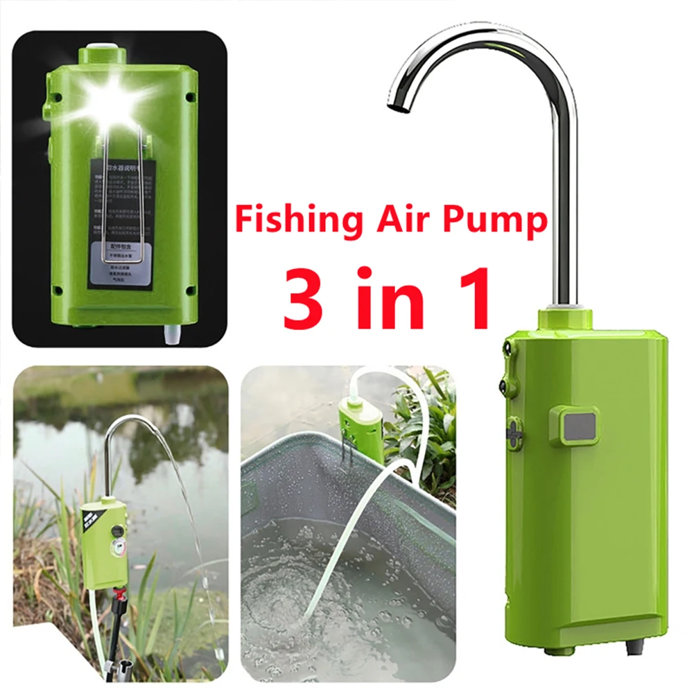 3-in-1 Mini Oxygen Pump With Air Stone Tube Sensing USB Charging Automatic Water Pump LED Lighting For Outdoor Fishing