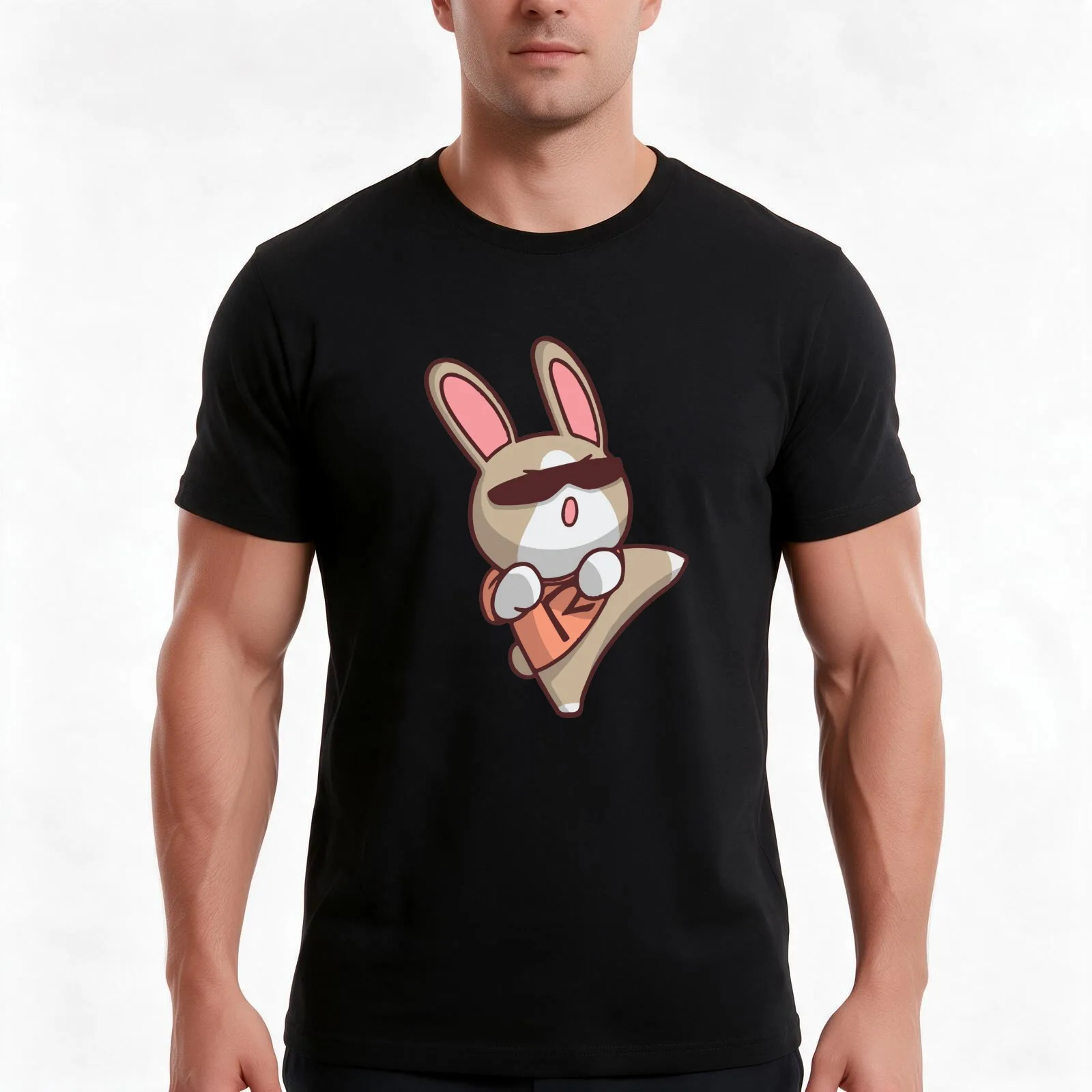 Tokyo Ninja Rabbit T-Shirt, Summer Casual Cotton Tee, Oversized Streetwear Tops, Vintage Graphic Print, Loose Fit Short Sleeve