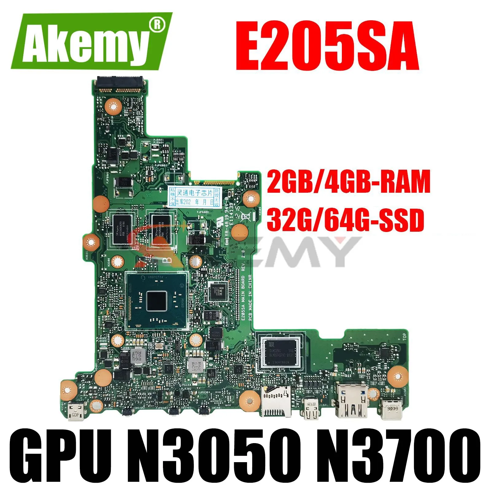 

E205SA Mainboard for ASUS E205S TP200S TP200SA E205S Laptop Motherboard 2GB 4GB RAM N3050 N3700 CPU 0GB 32GB 64GB SSD