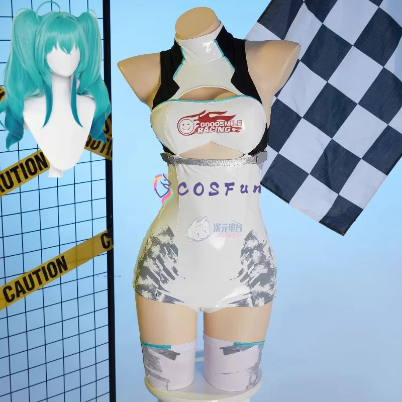 

Miku Cosplay Costume Racing L0eather Jumpsuit with Wig Anime Party Uniform Hallowen Play Role Clothes Clothing COSFun