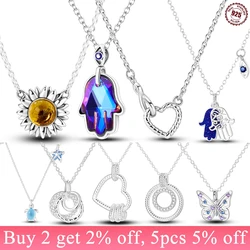 Collares de plata esterlina 925 para mujer, colgante de corazón y mariposa, 9 estilos, compatible con Pandora Original, joyería fina, regalos