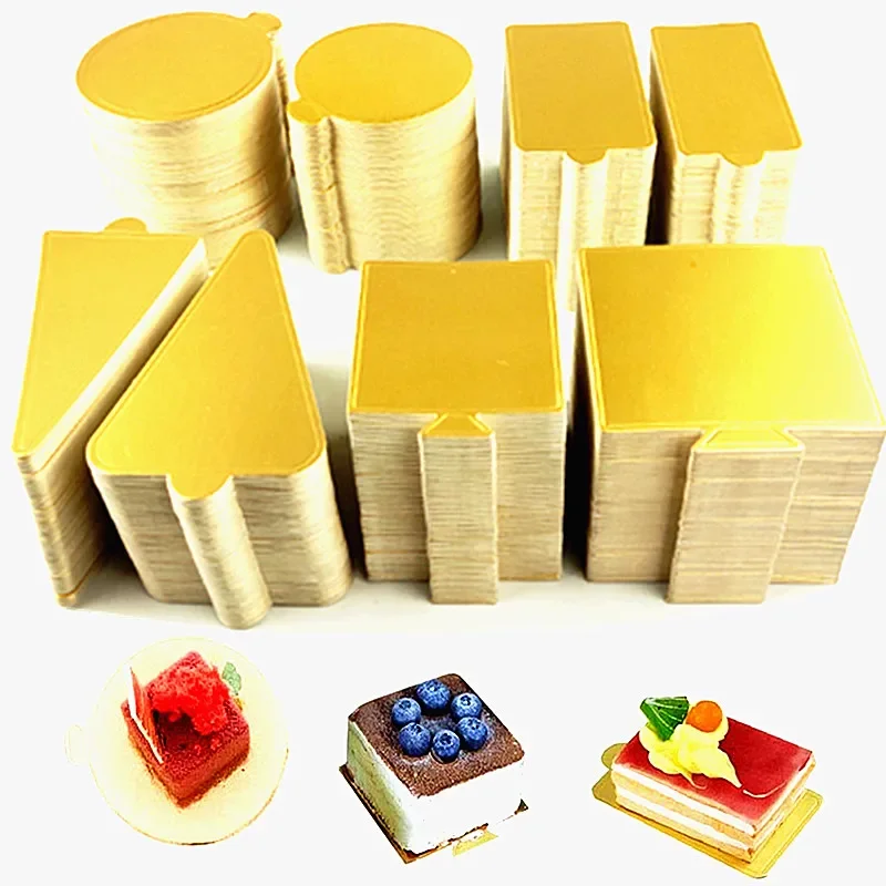 100 pcs/pack Cake Cardboard Mini Cake Boards Cupcake Dessert Tray Multi Shape Paper Golden Base Cake Pastry Decorative Kit Party