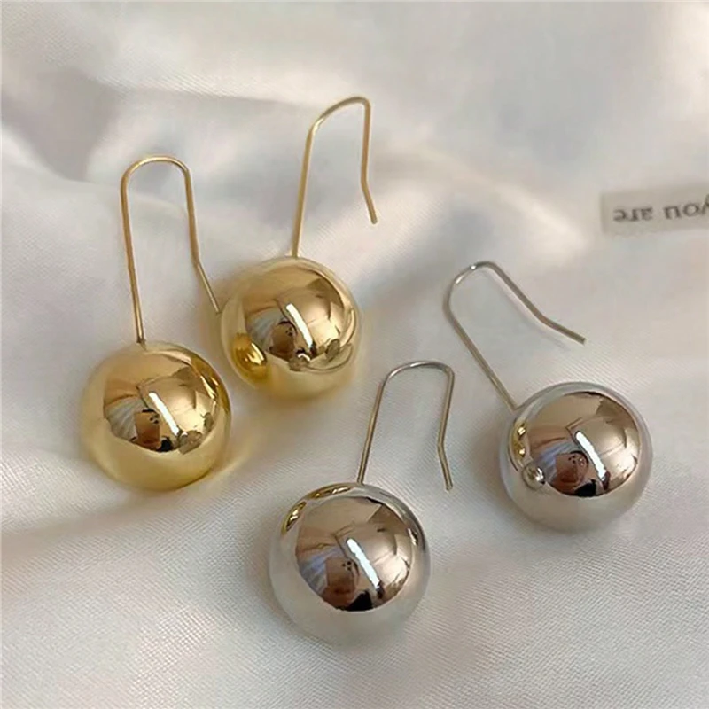 European And American Trend Retro Wind Fashion Temperament Metal Ball Pendant Earrings For Women Fashion Simple Unusual Jewelry