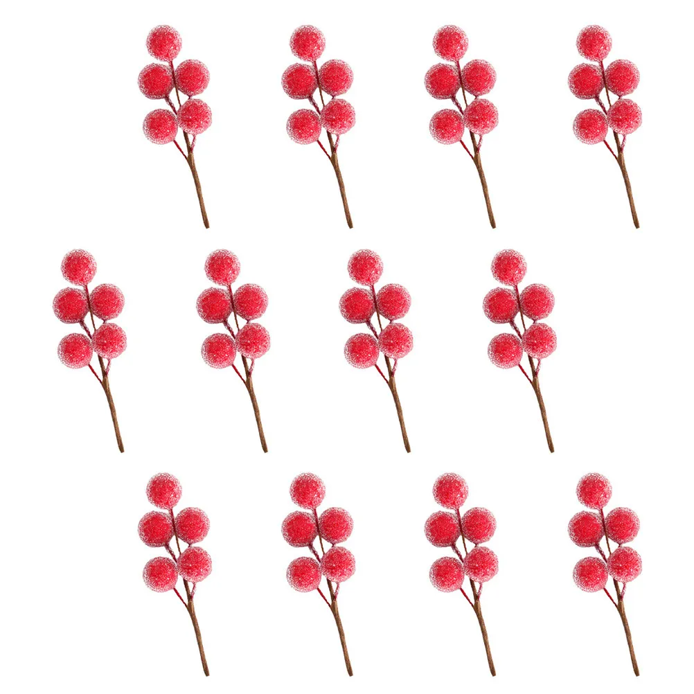 12Pcs Simulation Red Berry Branches Christmas Hanging Decor Home Flower Decoration Artificial Berries for Wedding Photo Setting