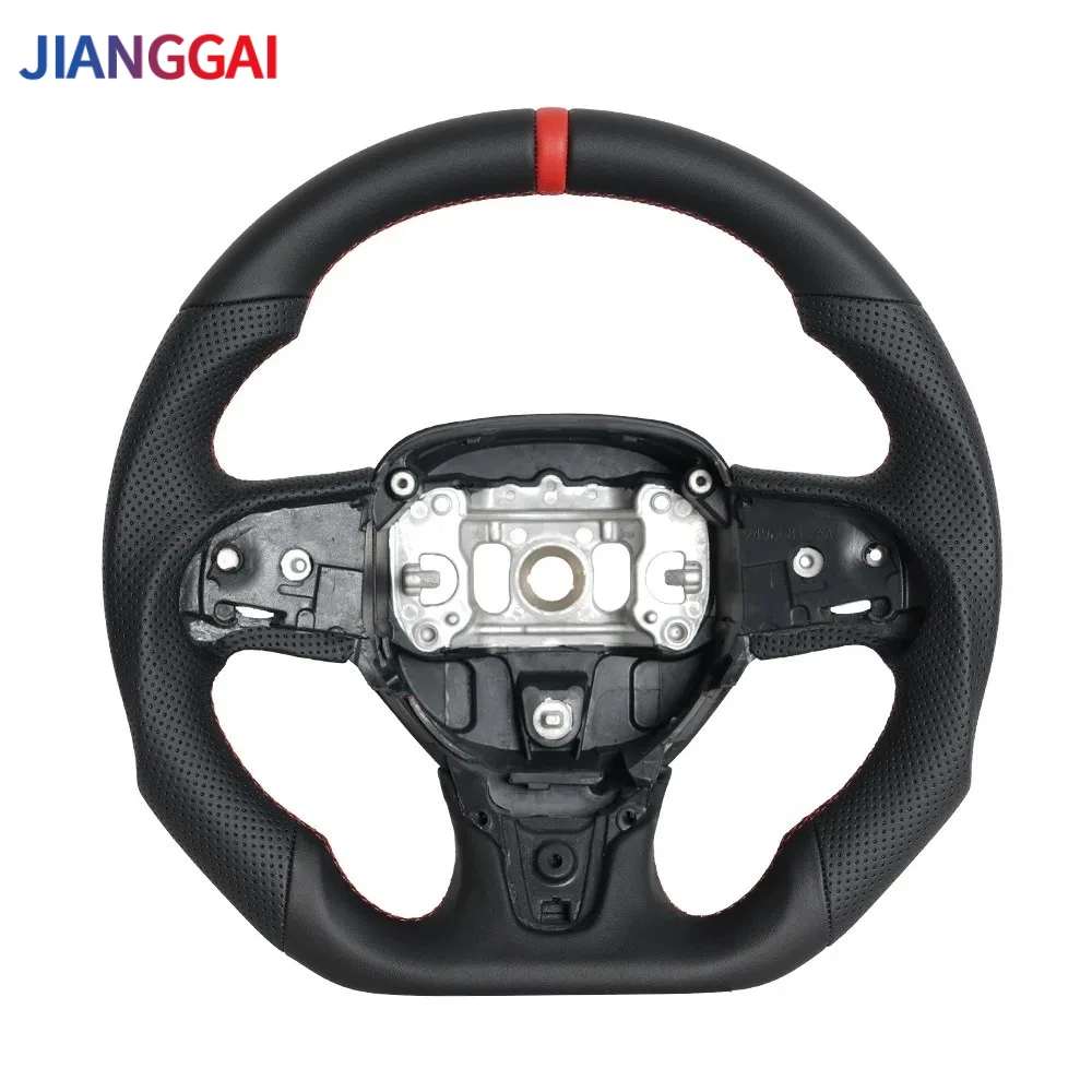 Full Leather Steering Wheel Round-Top Flat-Bottom Red Stitch For Chrysler 300C 2015-2023 Sport Modified Racing Steering Wheel
