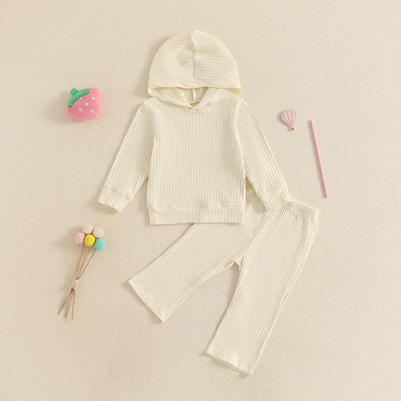 

Kid Girls Pants Set Long Sleeve Hooded Sweatshirt with Elastic Waist Flare Pants Clothing Set