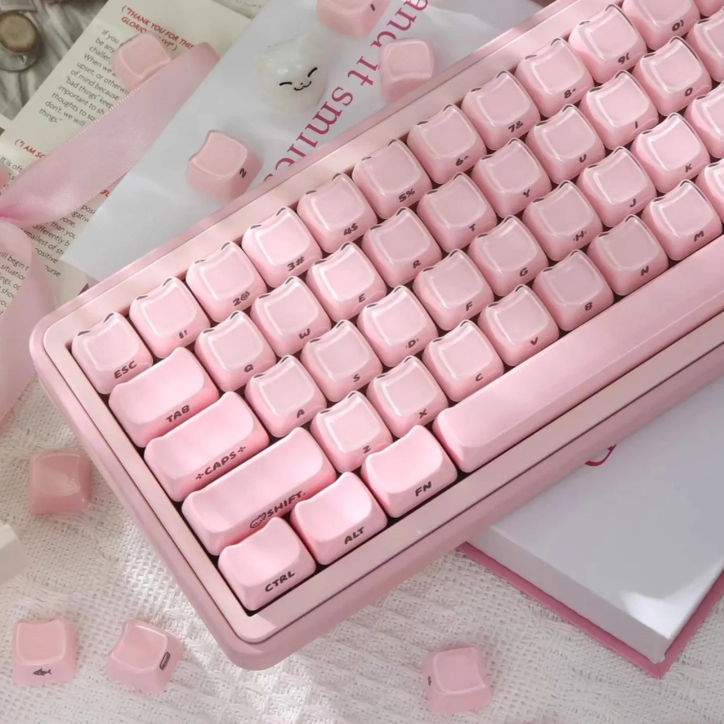

Pink Jelly MAO Profile Keycaps 119 Keys Side Print Backlit PC+PBT Cute for Girls 68/75/87/108 Mechanical Keyboard