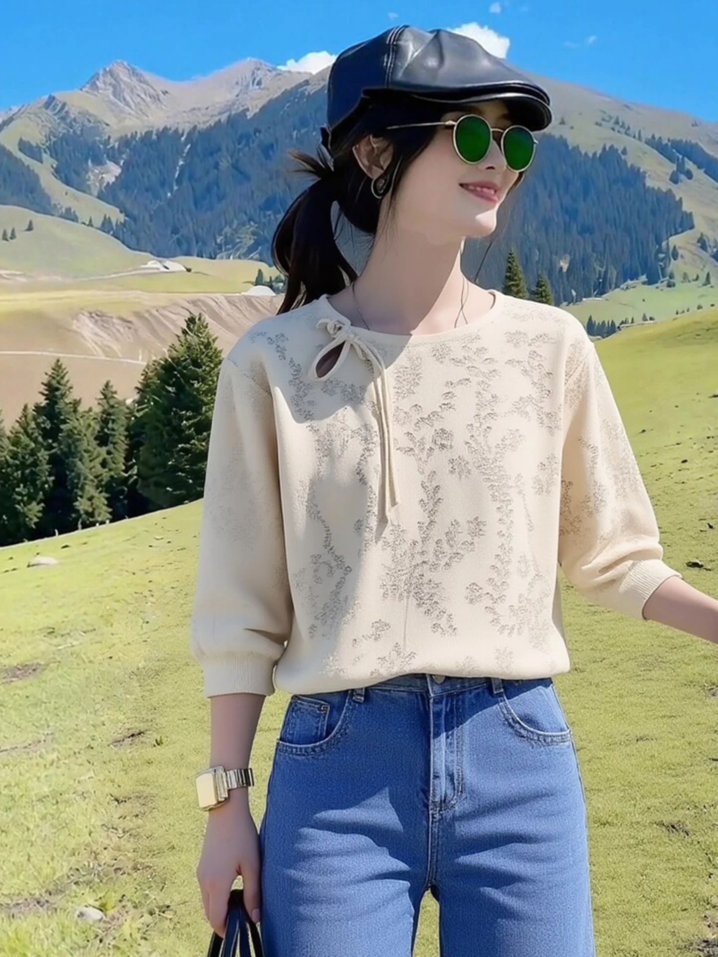 

Soft Knitted round Ne Pullover Faionable Embroidered Loose Spring Casual Top Age-Defng Base Layer irt Korean Sle