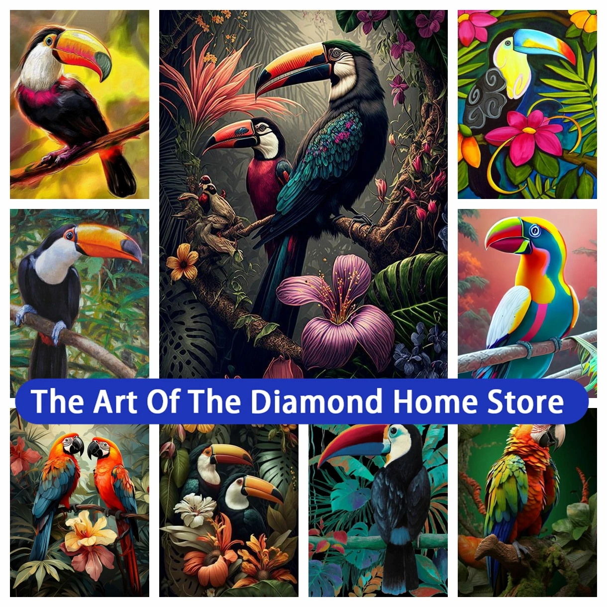 

Oil Painting Toucan 5D DIY AB Diamond Painting Animal Cross Stitch Embroidery Picture Mosaic Full Drill Craft Home Decor Gift