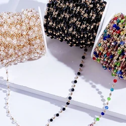 1meter 4mm Crystal Beaded Chains for Jewelry Making Black Transparent Colorful Glass Beads Necklace Gold Chain Components DIY
