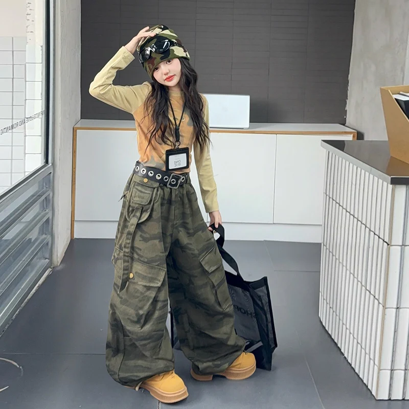 

2025 Autumn New Side Waist Pocket Casual Paratrooper Tooling Scimitar Pants Handsome Cool Girl