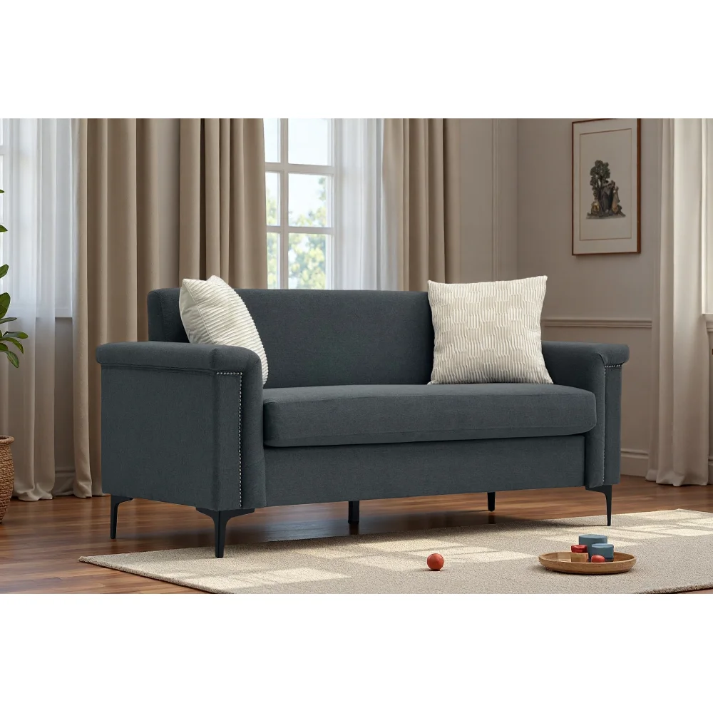 PINGGO 2-Sitzer-Sofa im nordischen Stil, feiner Leinenstoff, Massivholzrahmen, stabile Eisenbeine, 174 x 72 x 82 cm, Wohnzimmermöbel – Detail 12