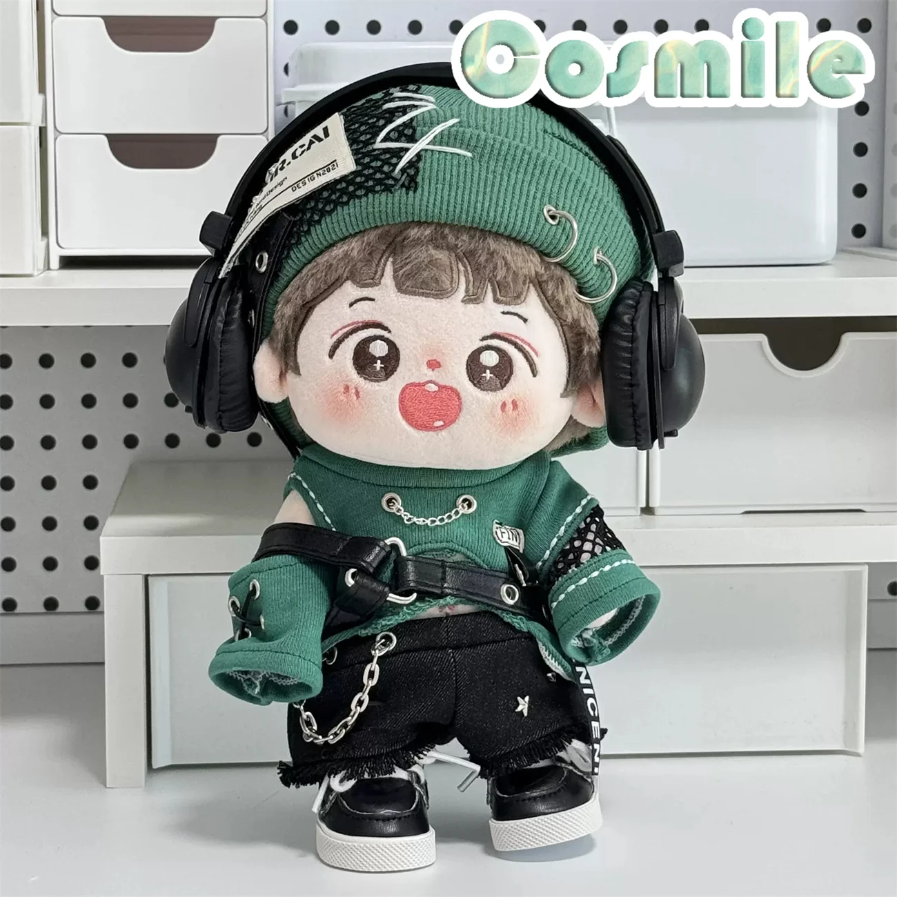 Kpop Sportswear Earphone Green Cool Punk Fashion Costume Stuffed Plushie 20cm Doll Doll's Clothes Dolls Accessories DJ Ping