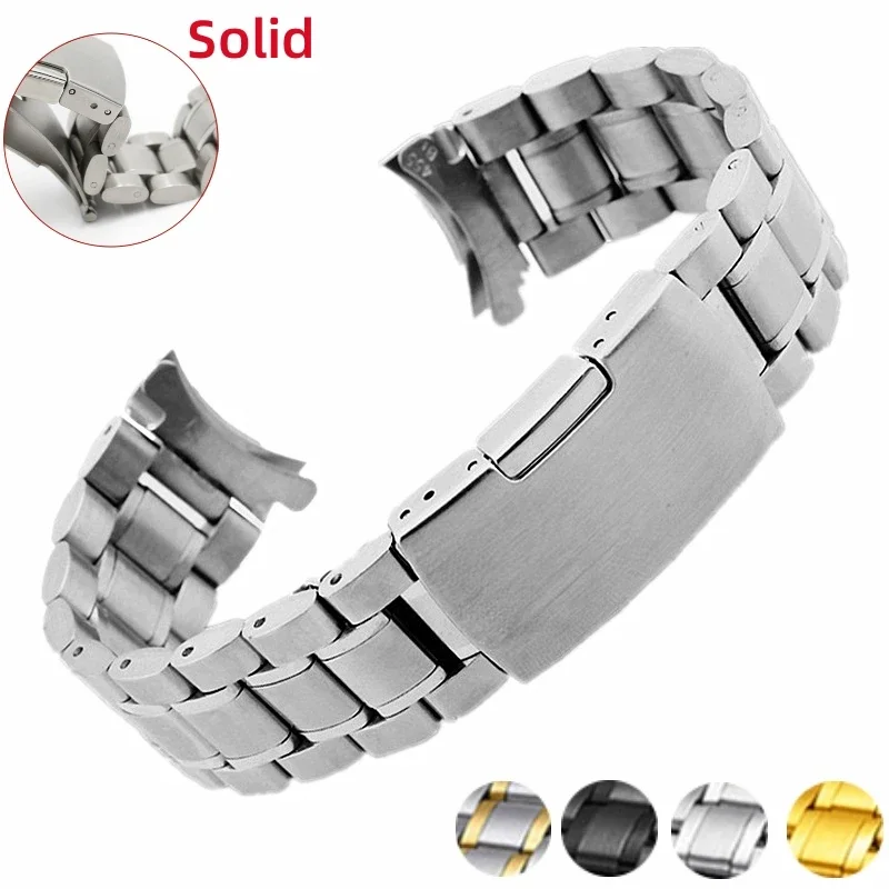 18mm 20mm 22mm 24mm Arc Stainless Steel Watch Band for Omega Seamaster Bracelet for Seiko SKX007/009 Universal Solid Metal Strap