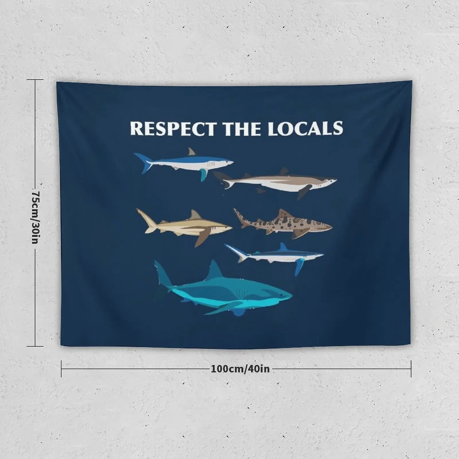 Respect The Locals Swimming Sharks Family Shark Bite Shark Art Print Gift Tapestry Bedroom Decoration Wallpaper Bedroom Tapestry