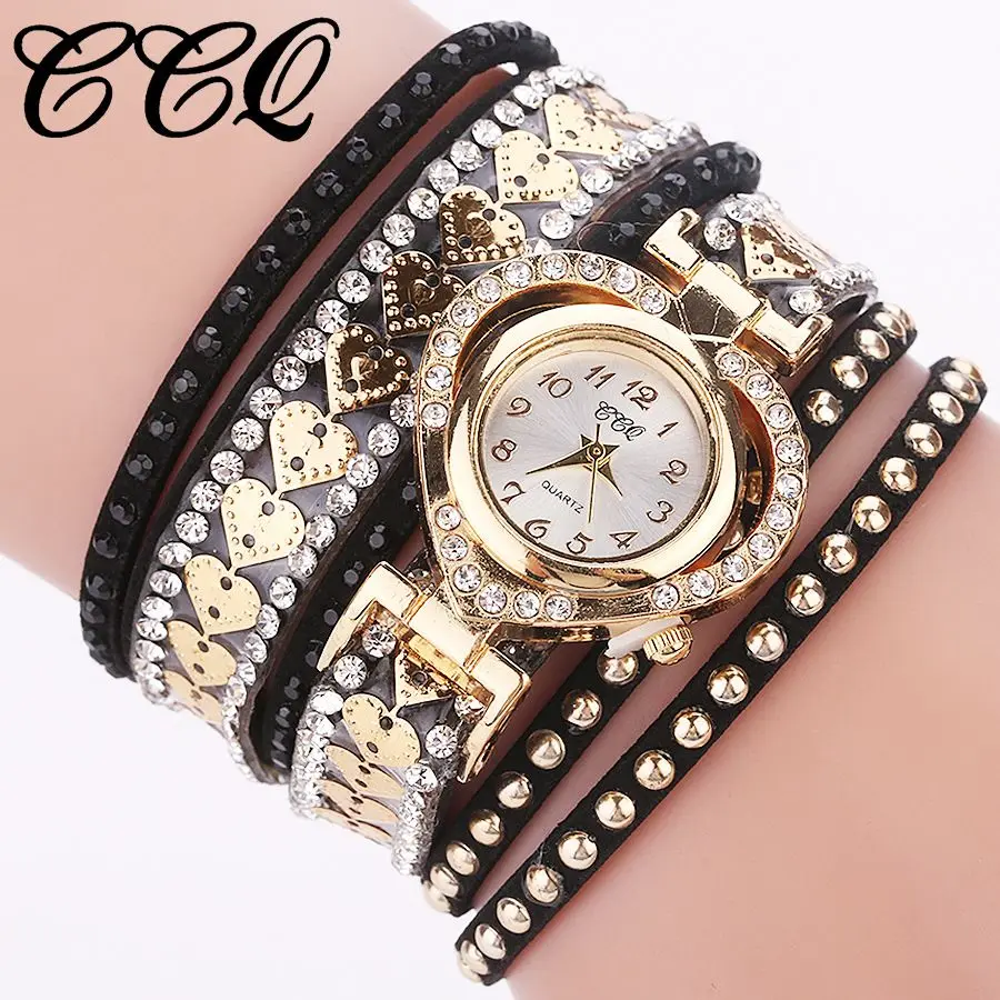 High end women's loop bracelet watch, casual and fashionable, Korean velvet set with diamond heart dial, women's long rope watch