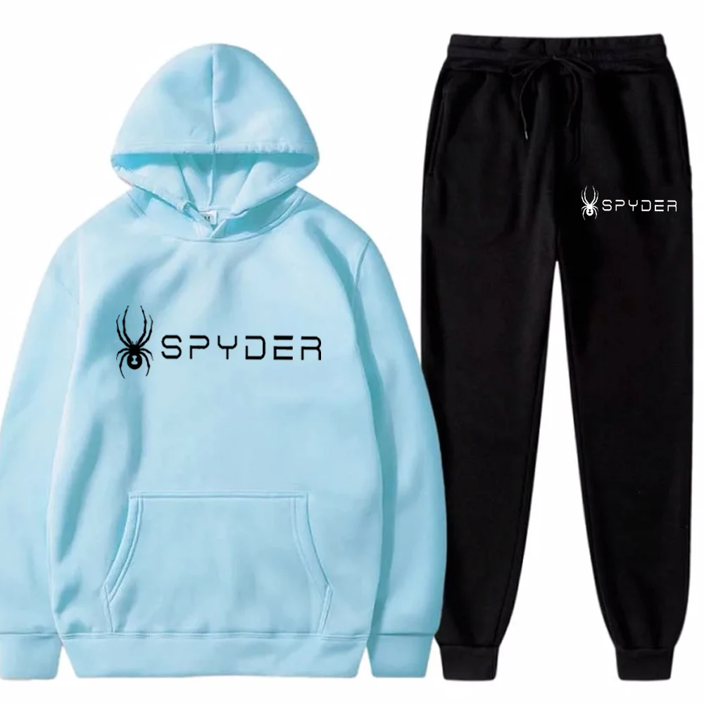 SPYDER Men Hoodies Two Piece Sets High Quality Printing Hooded Sweatshirt Sweatpants Casual Suit Outwear and Trousers