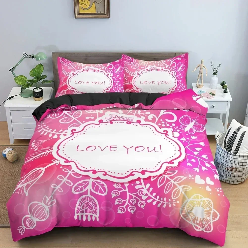 

3d Sweet Heart Pattern Bedding Set Soft Cozy Duvet Cover Set Red Background Quilt Cover Bedroom Twin Bedclothes For Valentine's