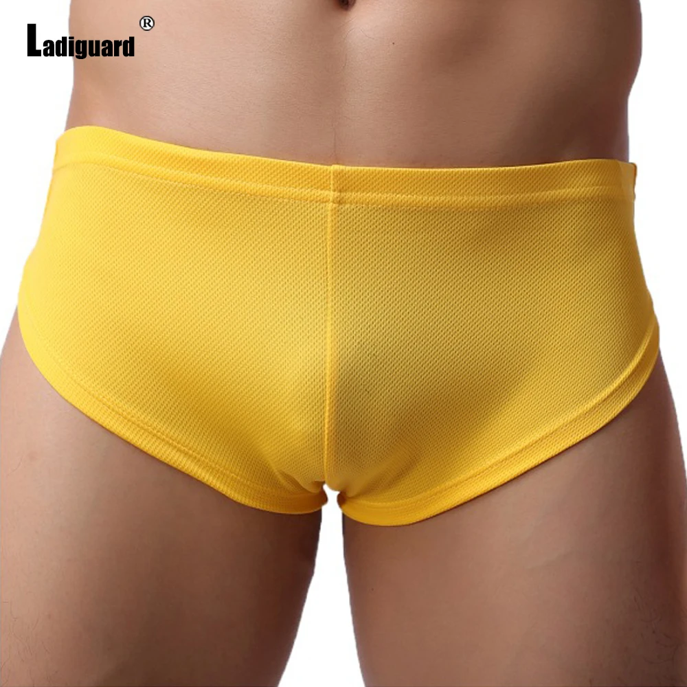 

Ladiguard Men Fetish Costume Shorts 2022 New Sexy Thong Ultrashorts Yellow Elastic Wiast Underwear Male Casual Skinny Wetlook