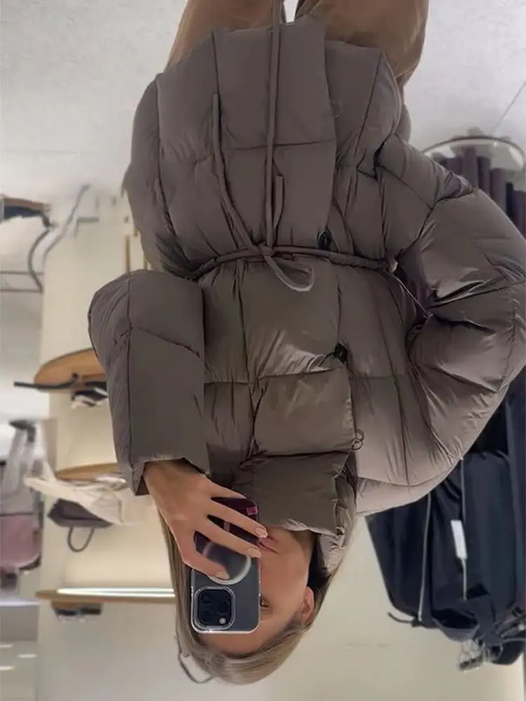 

HH Trendy Female Winter Casual Long Sleeves Jackets Pockets Lace-Up Decoration Single Breasted Woman Fashion High Collar Coats